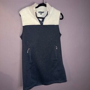 Title Nine Sherpa Fleece Mixed Media Vest Grey Cream Snap Mock Neck Sz L